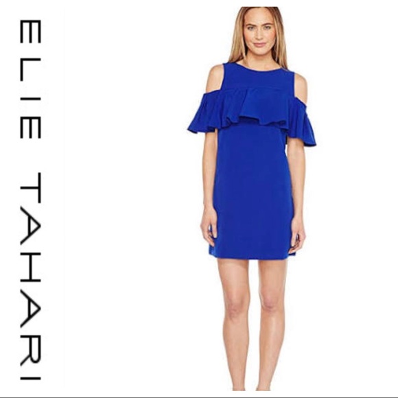 💕SALE Tahari ASL Ruffled Cold Shoulder Mini Dress - Picture 3 of 16